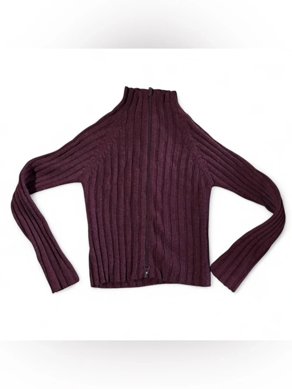 Vintage Y2k Abercrombie & Fitch Cable Knit Zip Sweater - Burgundy